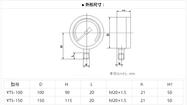 YTS-100耐酸壓力表